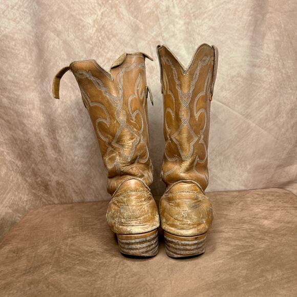 Vintage 70s Levi\'s Orange Tab Leather Calf High Walking Cowboy Boot Embroidered main image 5